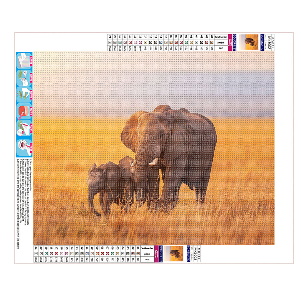 Abendliches Elefantenwandern - Diamond Painting