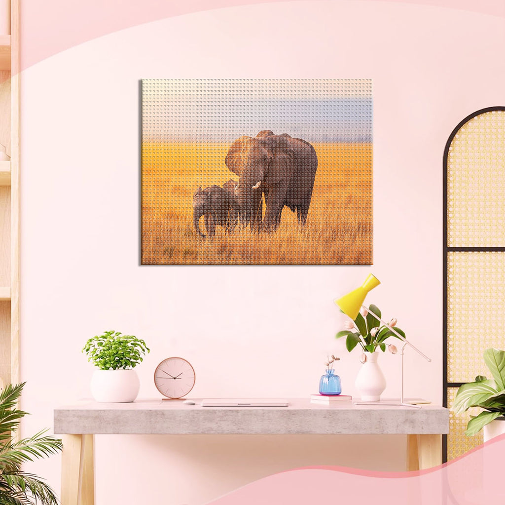 Abendliches Elefantenwandern - Diamond Painting