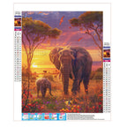 Abendsonne über Elefanten - Diamond Painting