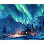 Aurora - Hütte in Schnee - Diamond Painting