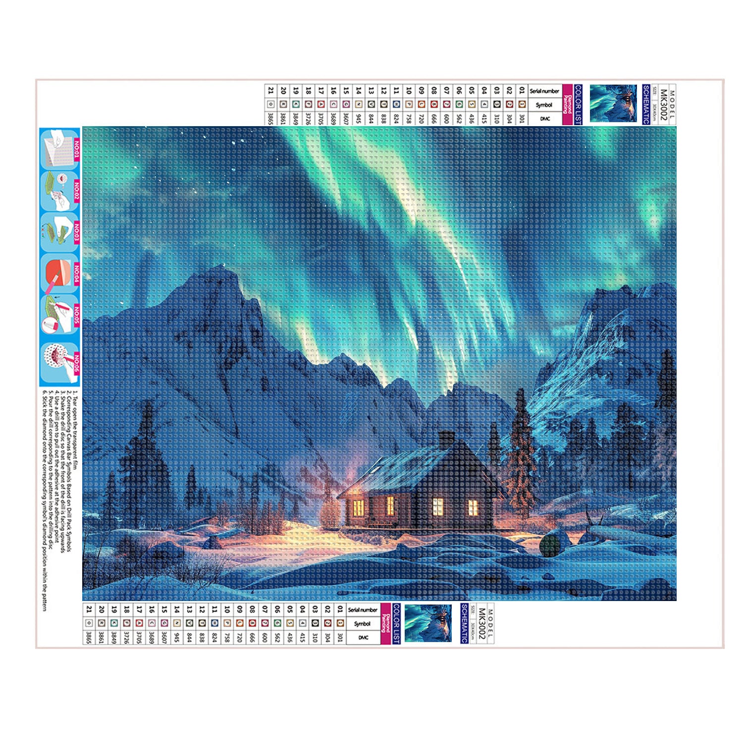 Aurora - Hütte in Schnee - Diamond Painting