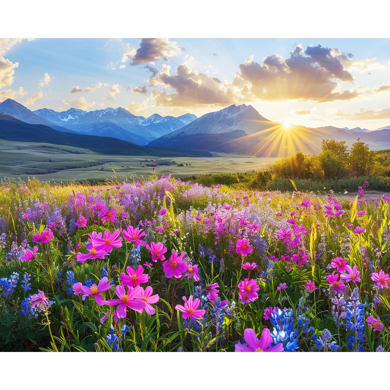 Berglandschaft mit Blütenpracht - Diamond Painting