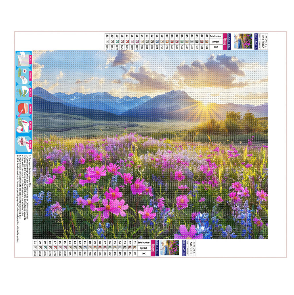 Berglandschaft mit Blütenpracht - Diamond Painting