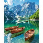 Bergsee mit Booten - Diamond Painting