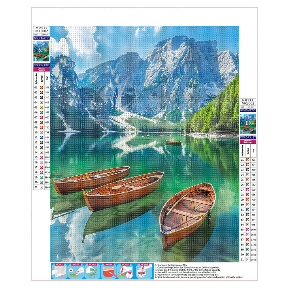 Bergsee mit Booten - Diamond Painting