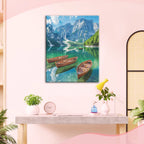 Bergsee mit Booten - Diamond Painting