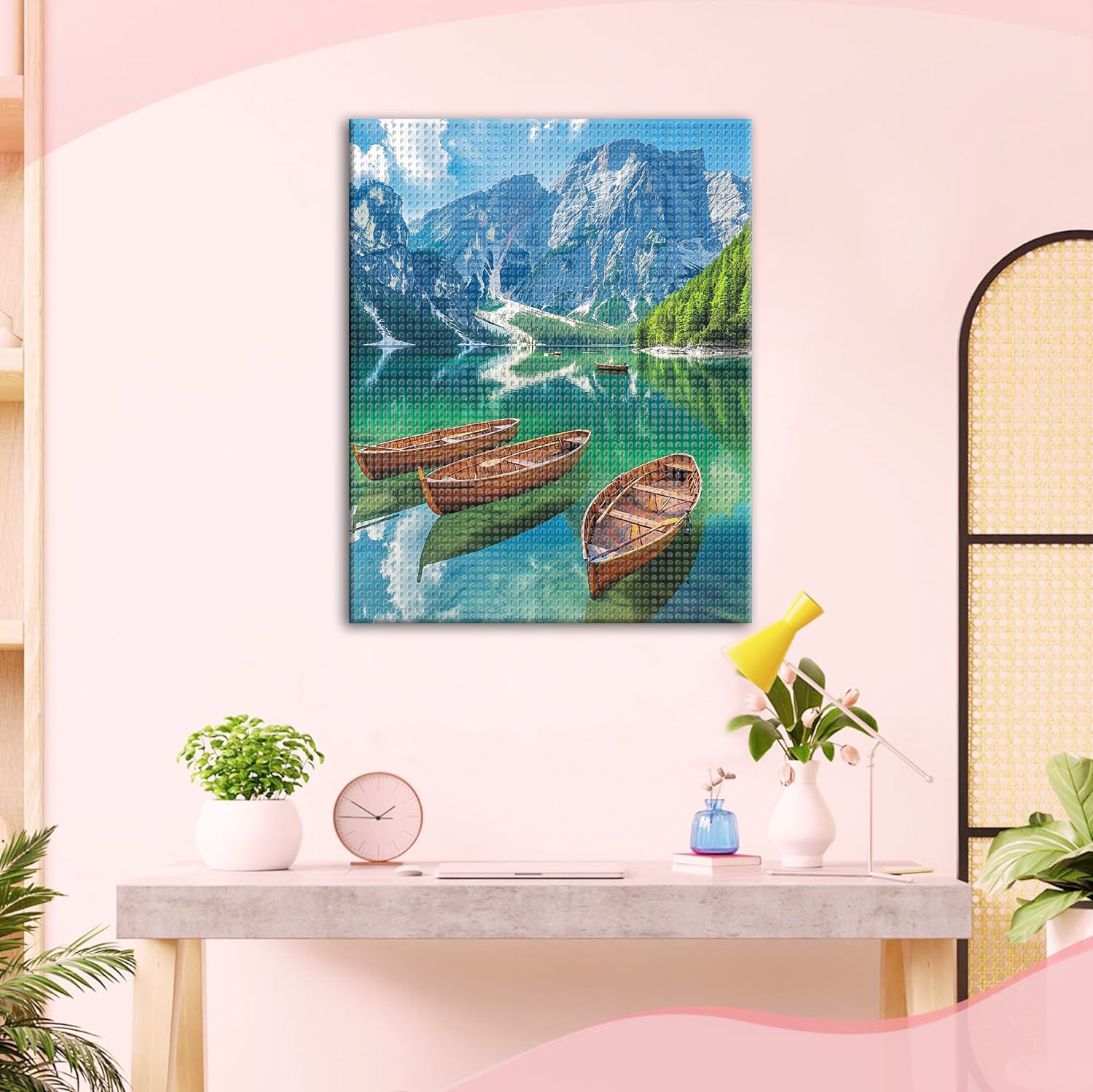 Bergsee mit Booten - Diamond Painting