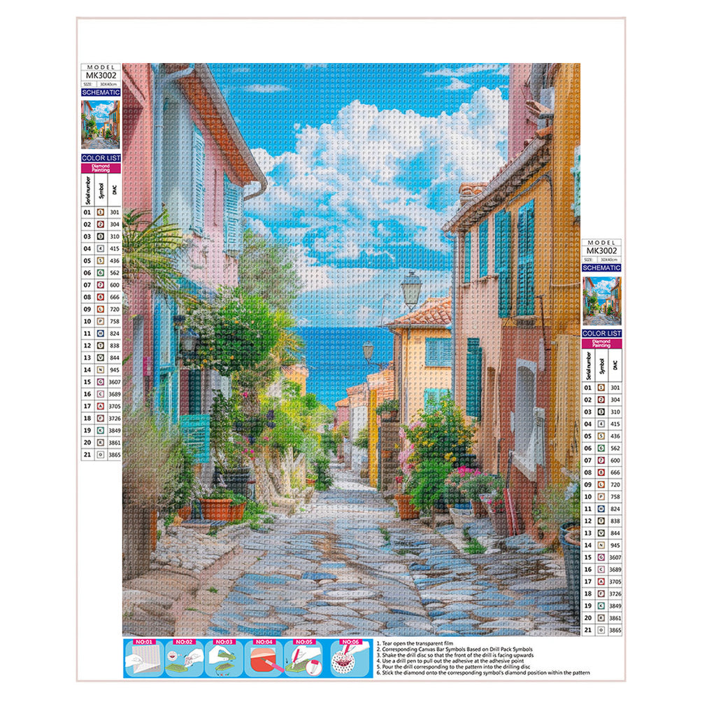 Blumenbekränzte Gasse - Diamond Painting