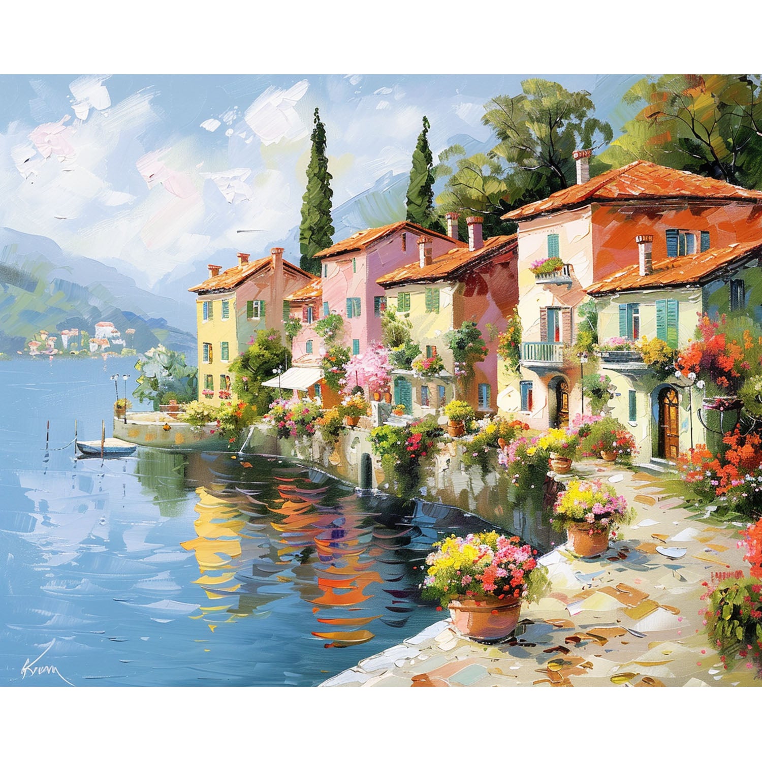 Blumenbesetzte Uferpromenade - Diamond Painting