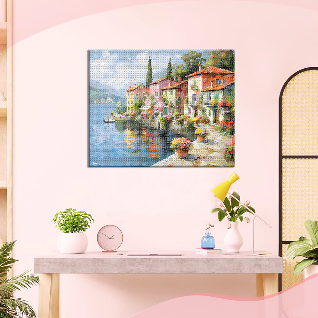 Blumenbesetzte Uferpromenade - Diamond Painting