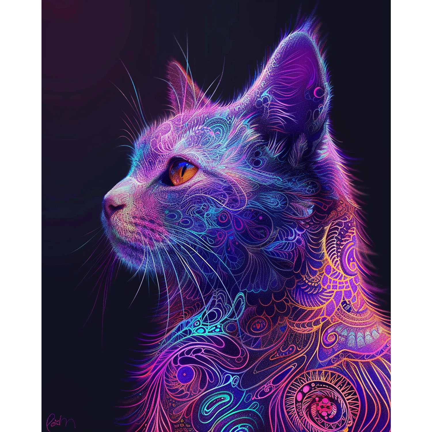Bunte Katze in der Fantasiewelt - Diamond Painting