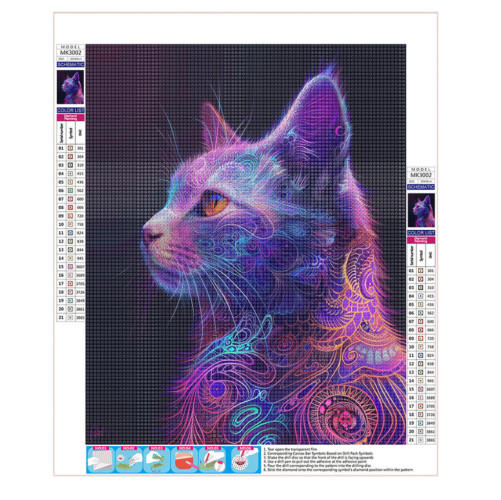 Bunte Katze in der Fantasiewelt - Diamond Painting