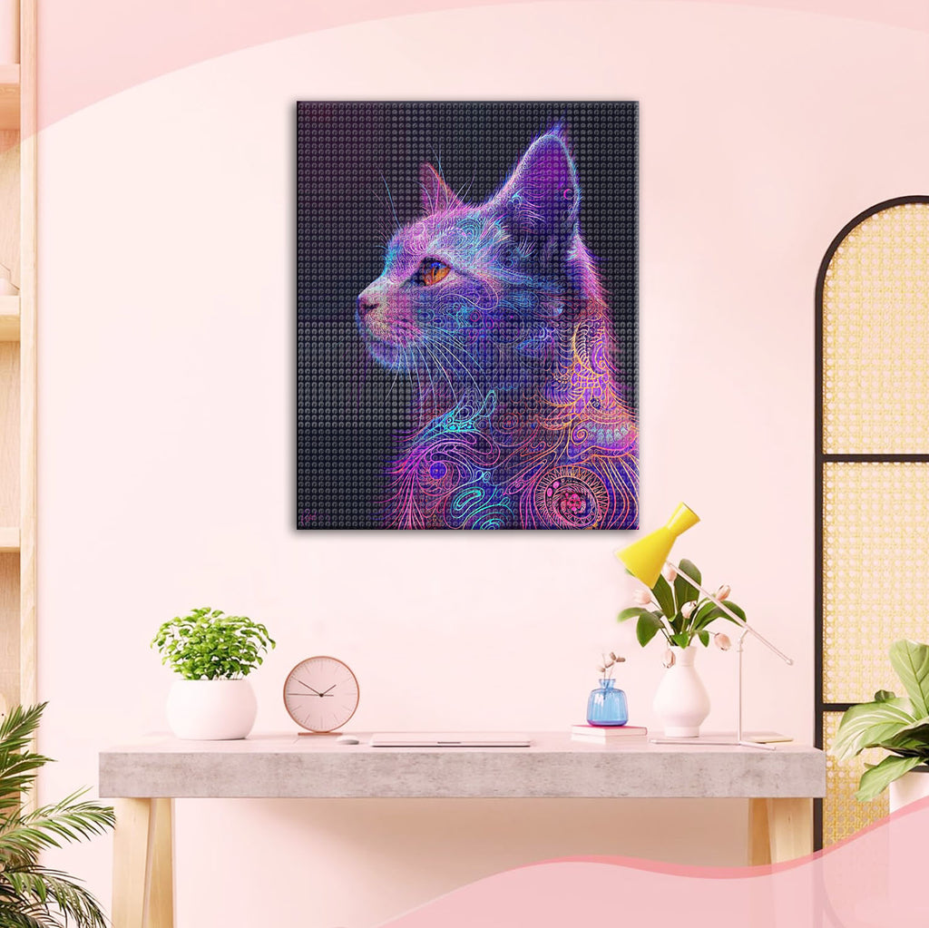 Bunte Katze in der Fantasiewelt - Diamond Painting