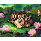 Das Tigerbaby im Duft der Lotusblüten - Diamond Painting
