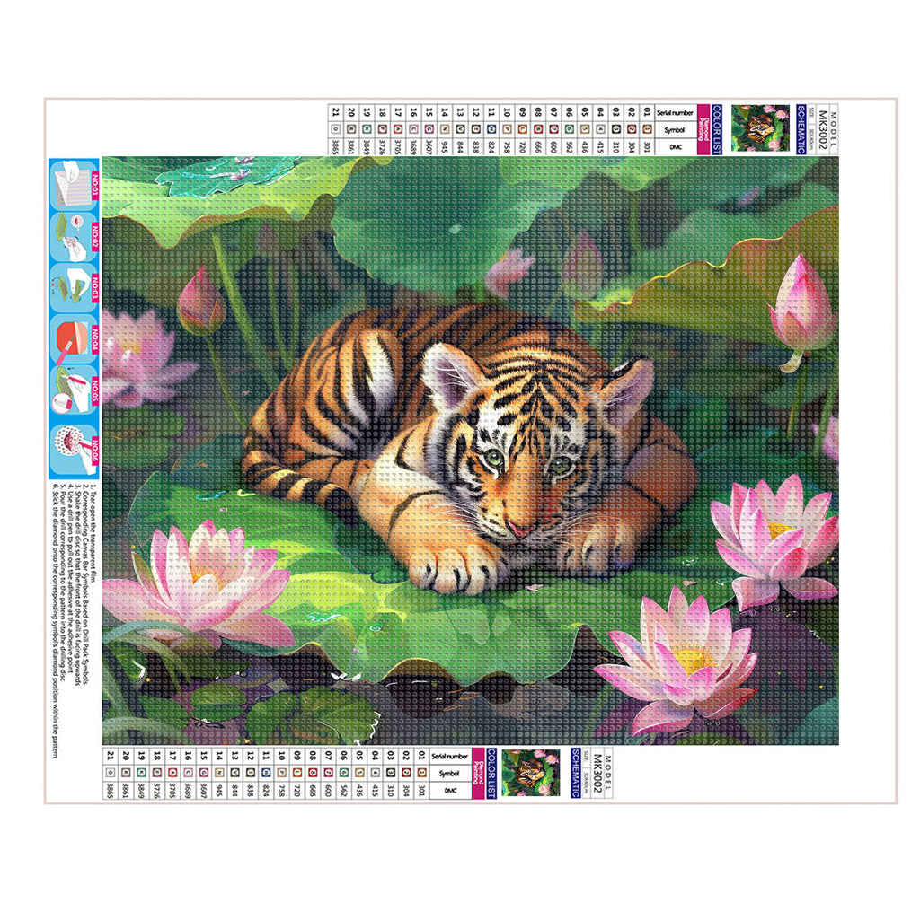 Das Tigerbaby im Duft der Lotusblüten - Diamond Painting