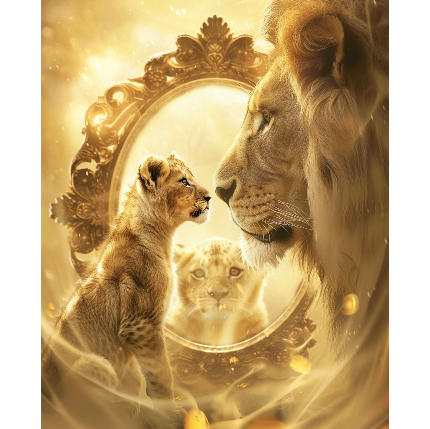 Das Wachstumsspiegelbild des jungen Löwen - Diamond Painting