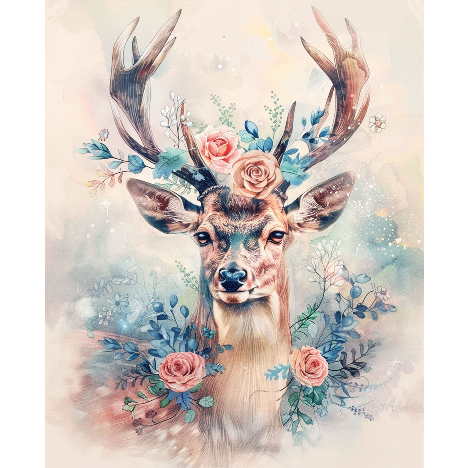 Der Hirsch mit Blumenkrone - Diamond Painting