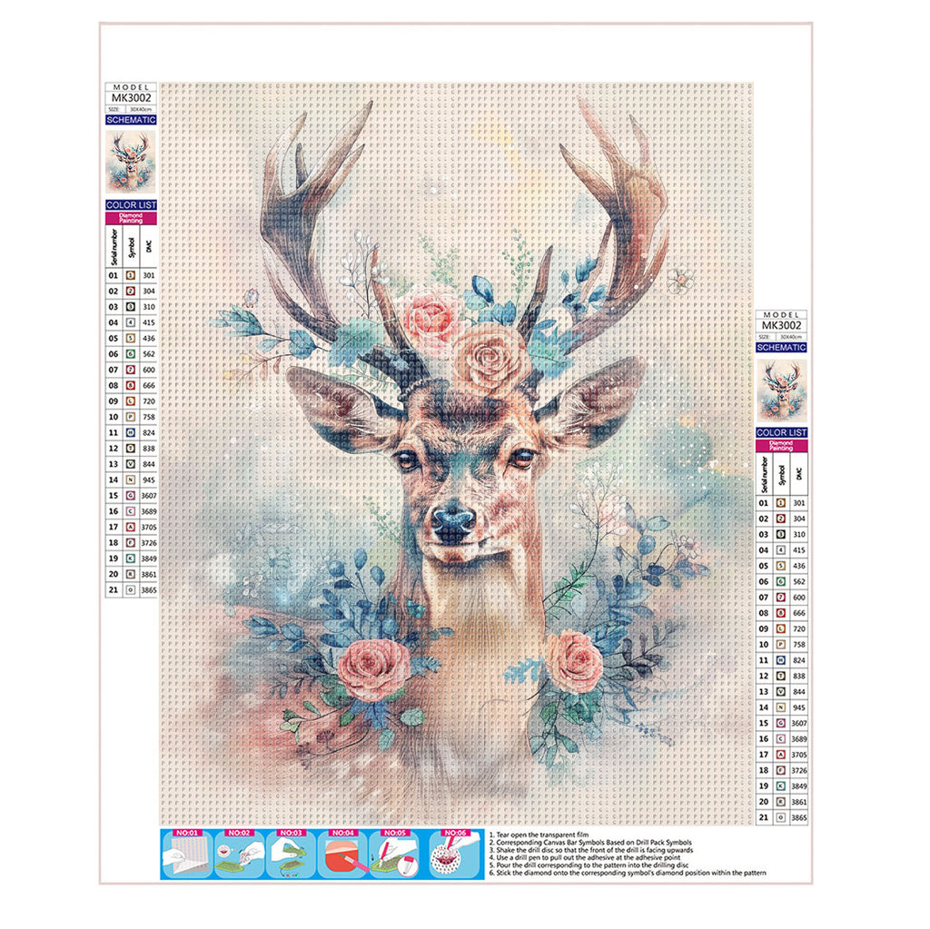 Der Hirsch mit Blumenkrone - Diamond Painting