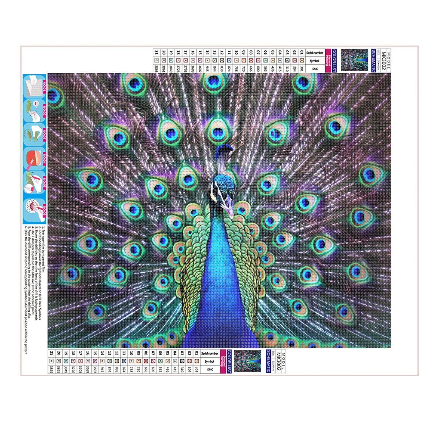 Der Pfau in voller Pracht - Diamond Painting