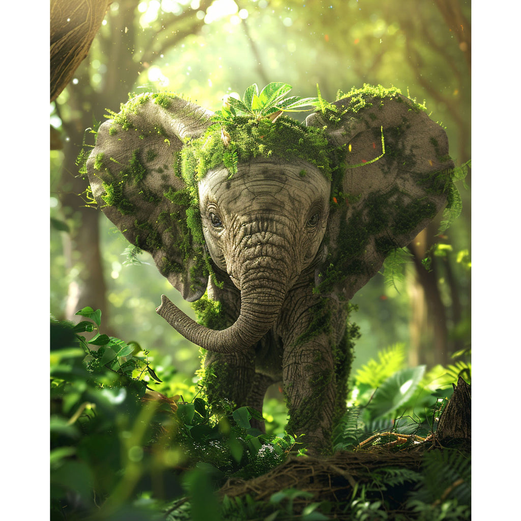 Der moosbedeckte Elefant im Wald - Diamond Painting