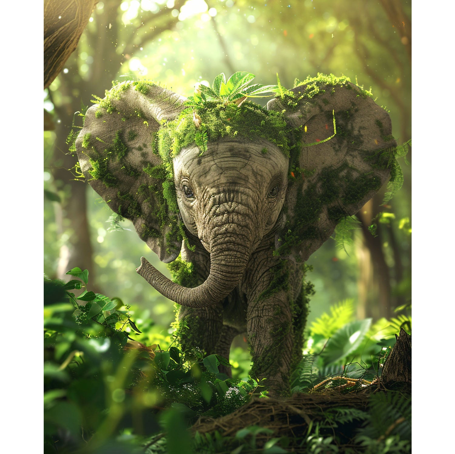 Der moosbedeckte Elefant im Wald - Diamond Painting