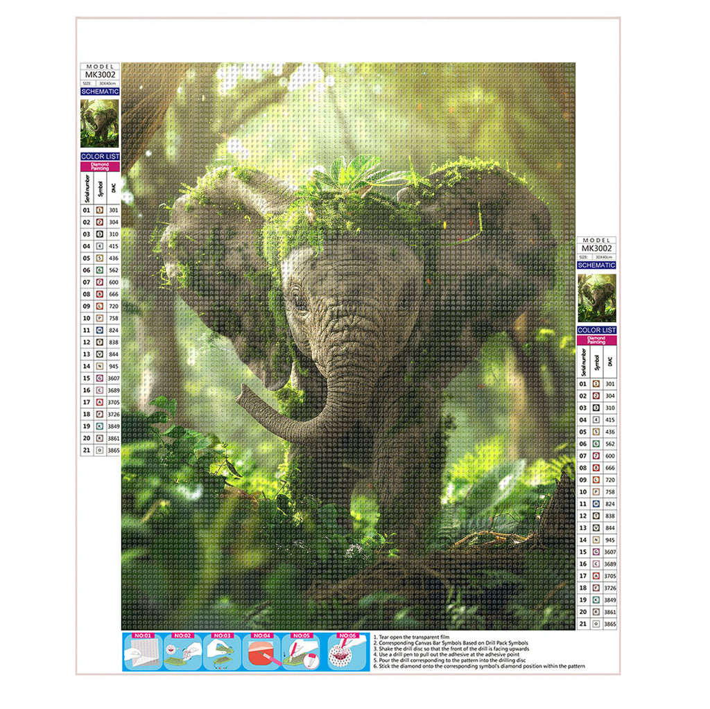 Der moosbedeckte Elefant im Wald - Diamond Painting