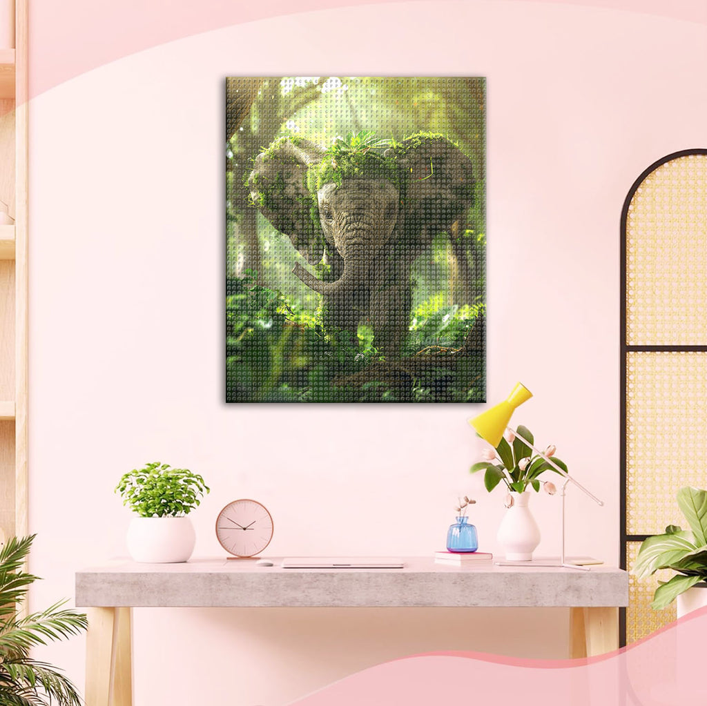 Der moosbedeckte Elefant im Wald - Diamond Painting