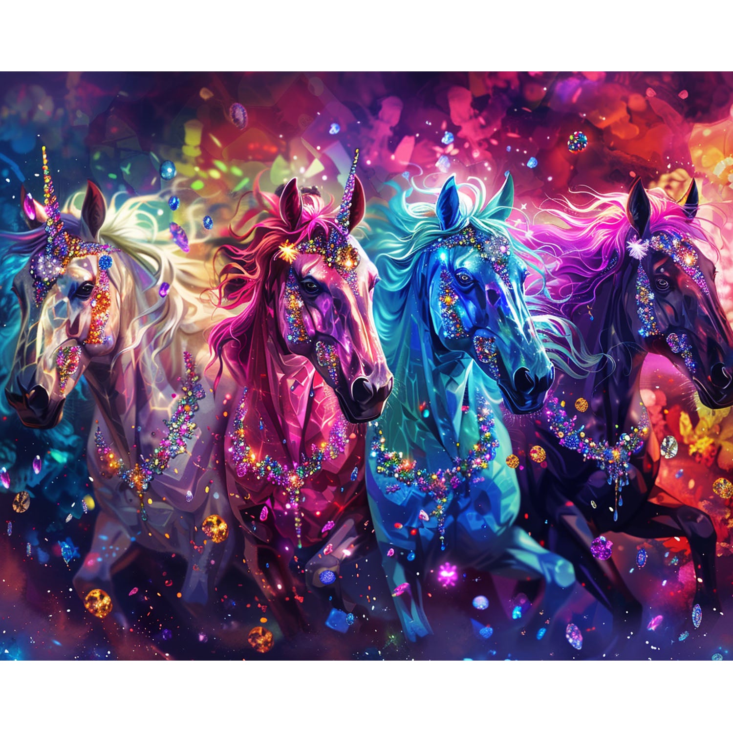 Edle Pferde in Regenbogenlicht - Diamond Painting
