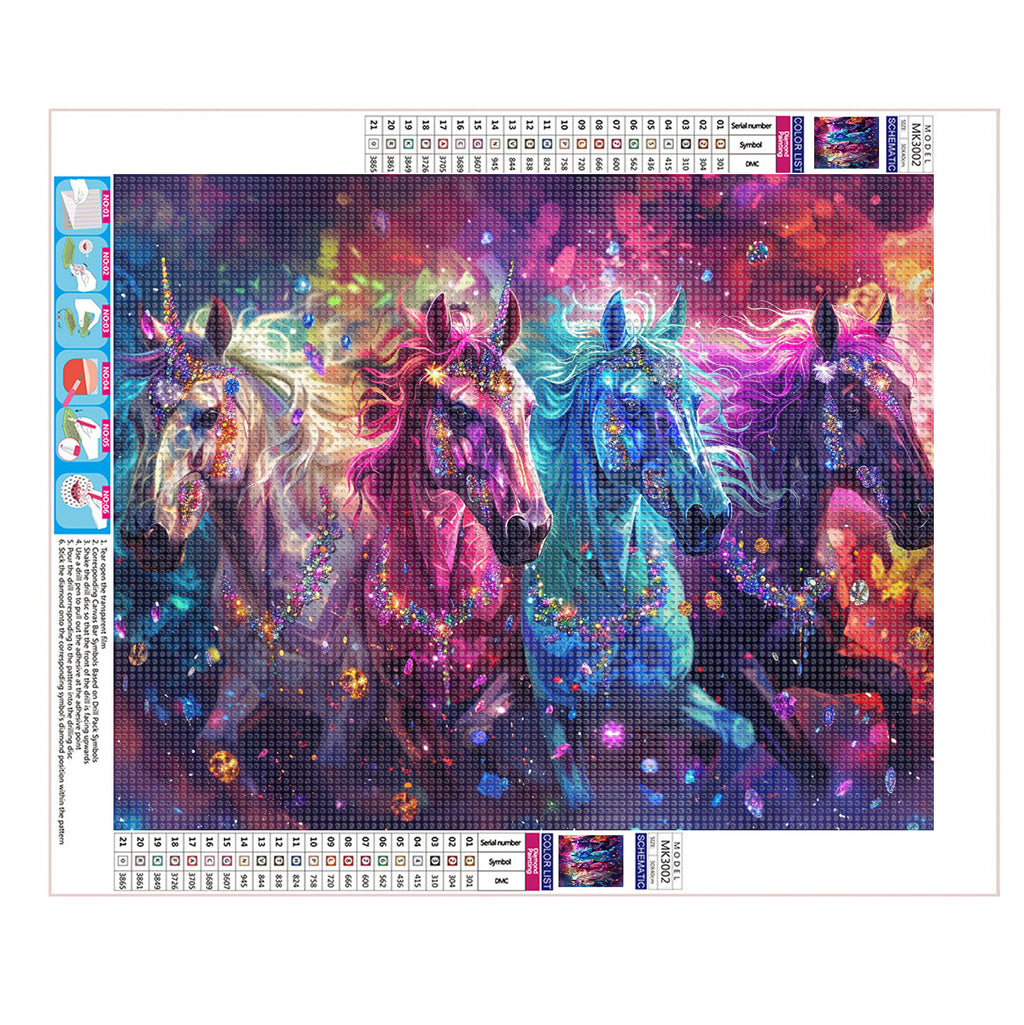 Edle Pferde in Regenbogenlicht - Diamond Painting