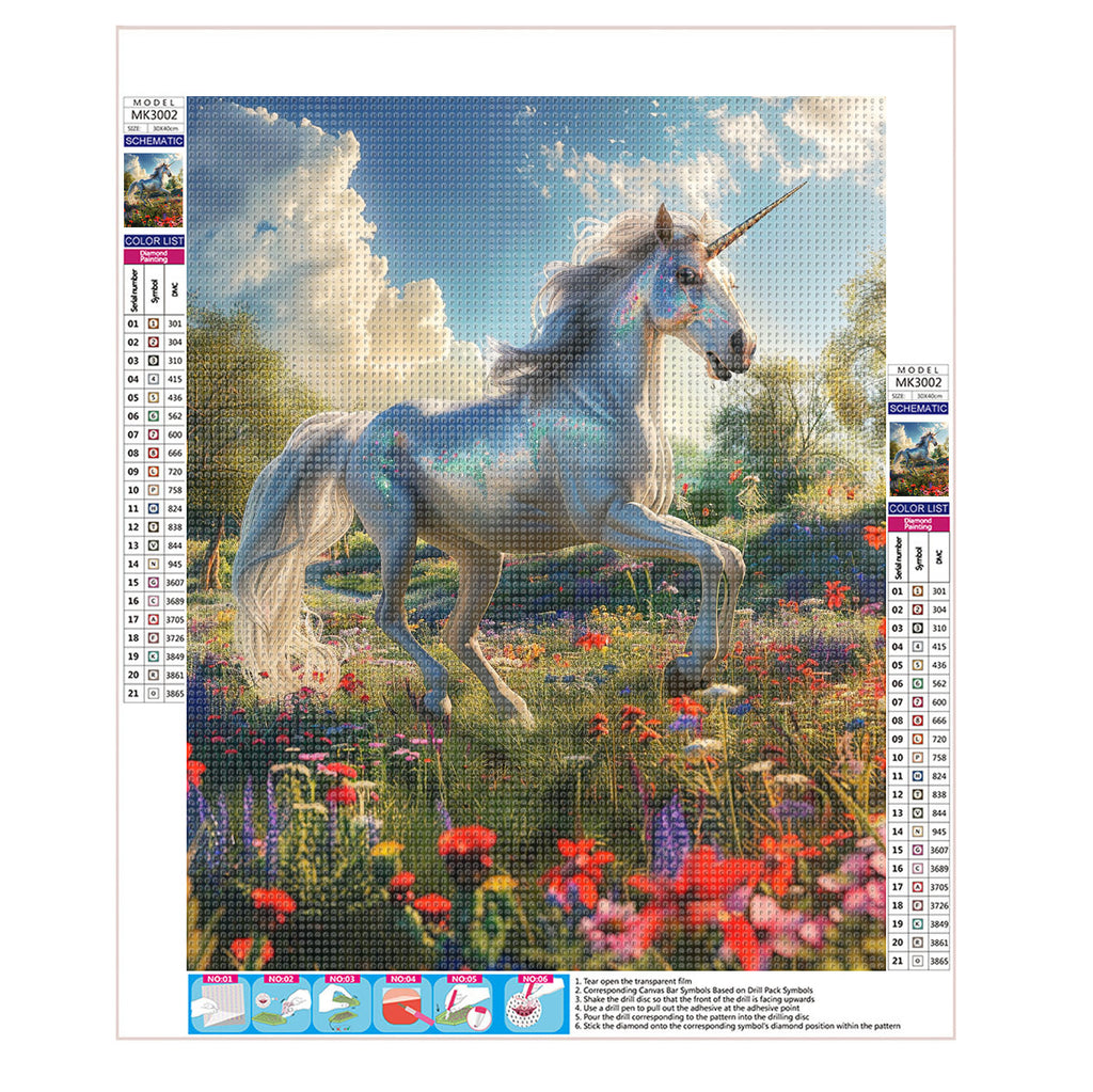 Einhorn in Blumenwiese - Diamond Painting
