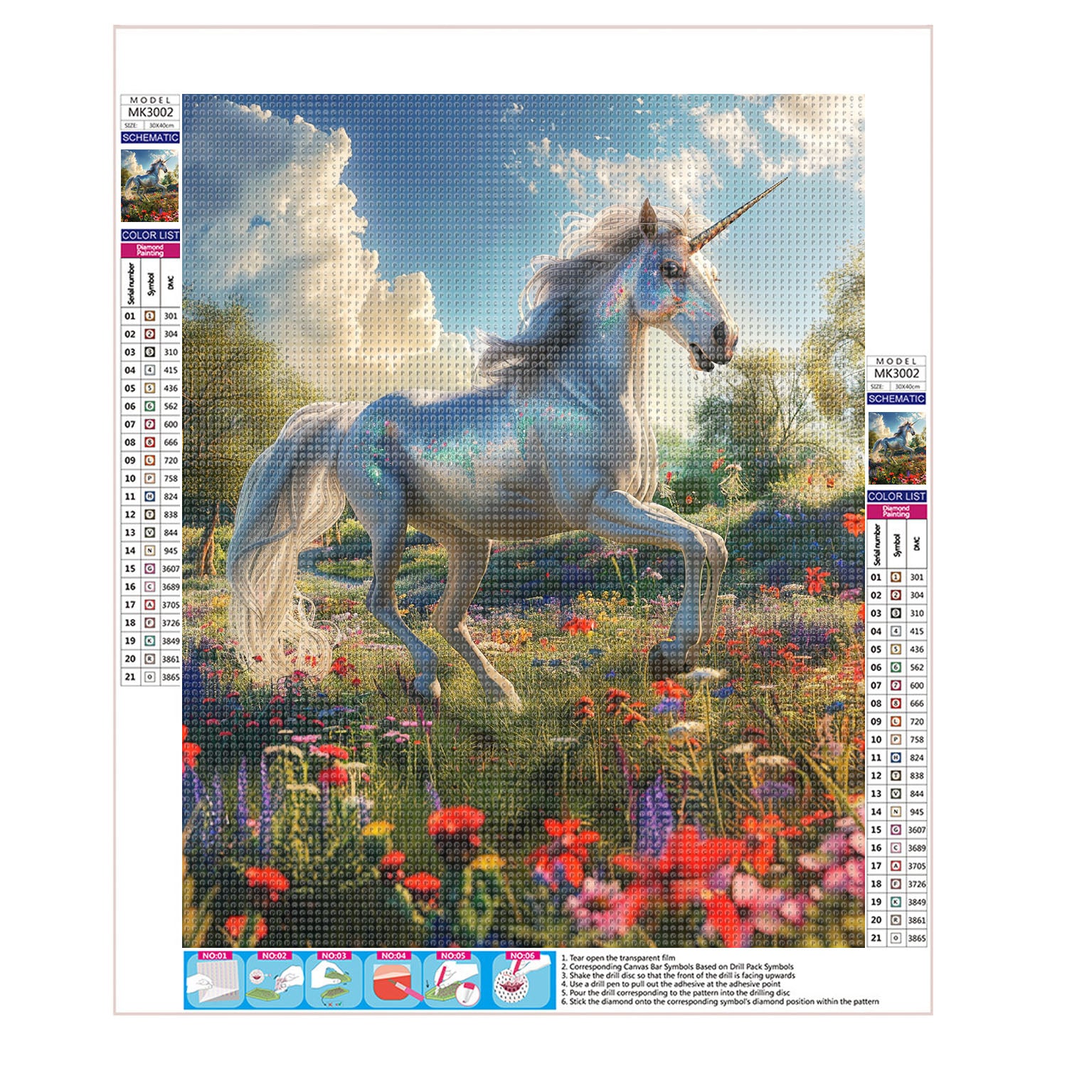 Einhorn in Blumenwiese - Diamond Painting
