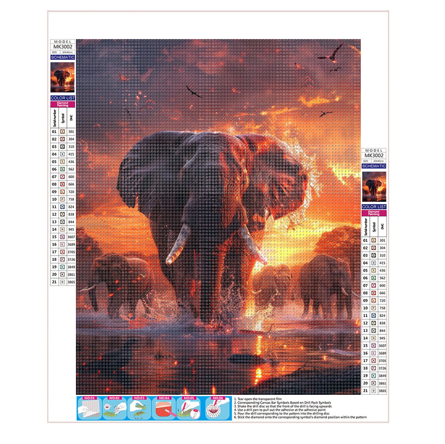 Elefantenherde bei Dämmerung - Diamond Painting