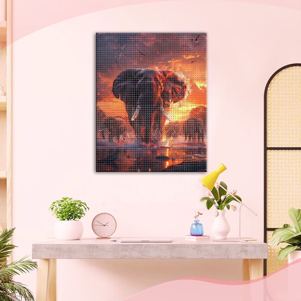 Elefantenherde bei Dämmerung - Diamond Painting