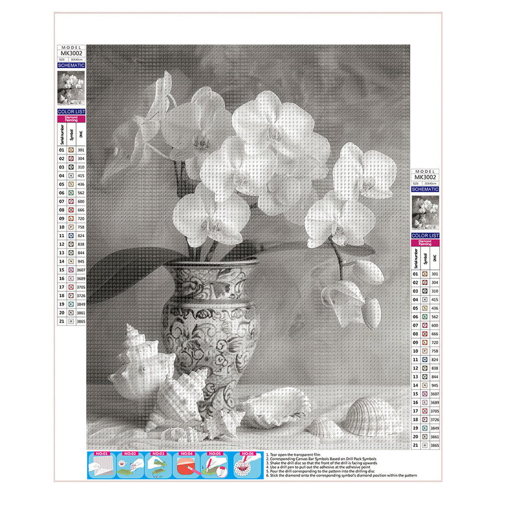 Elegante Orchideen in antiker Vase - Diamond Painting