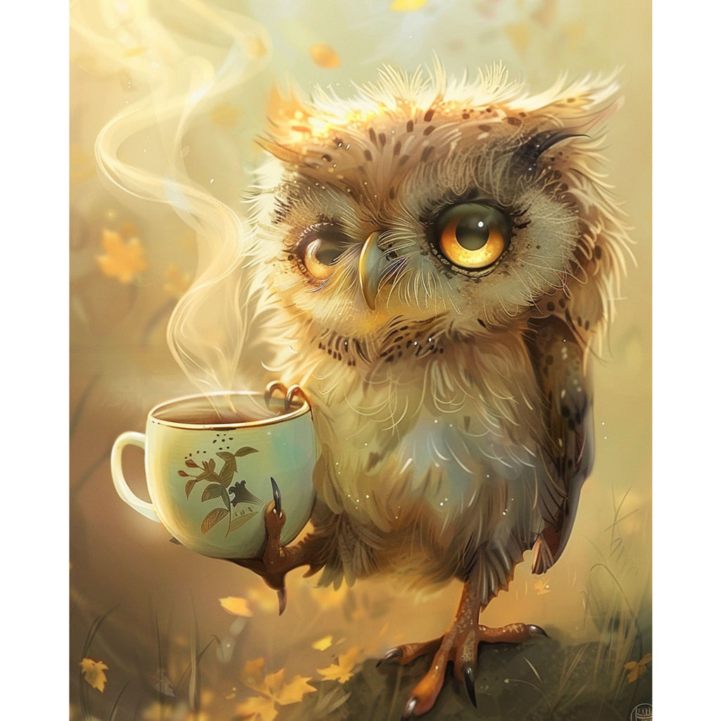 Eulen - Teezeit im Herbst - Diamond Painting