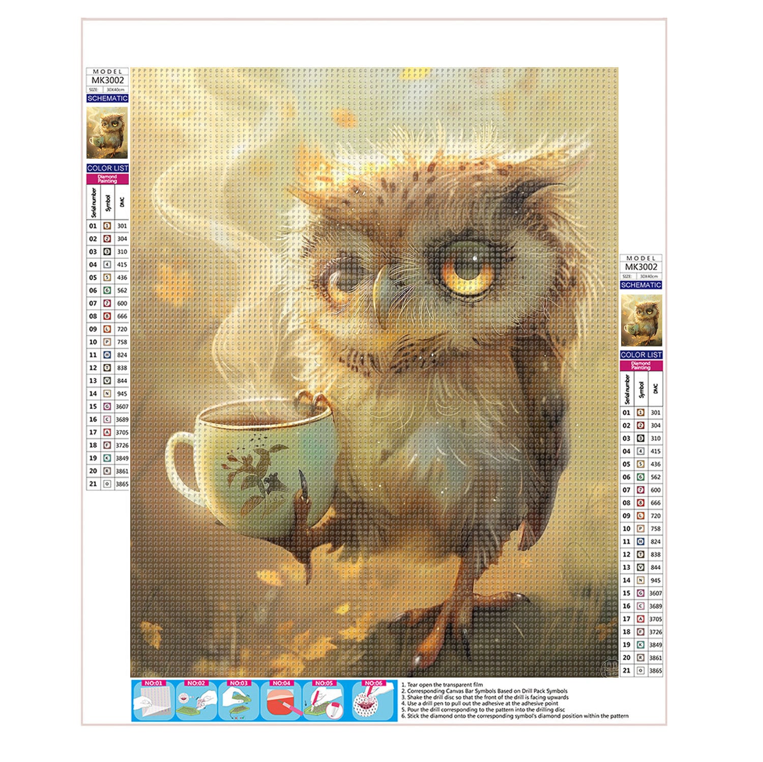 Eulen - Teezeit im Herbst - Diamond Painting