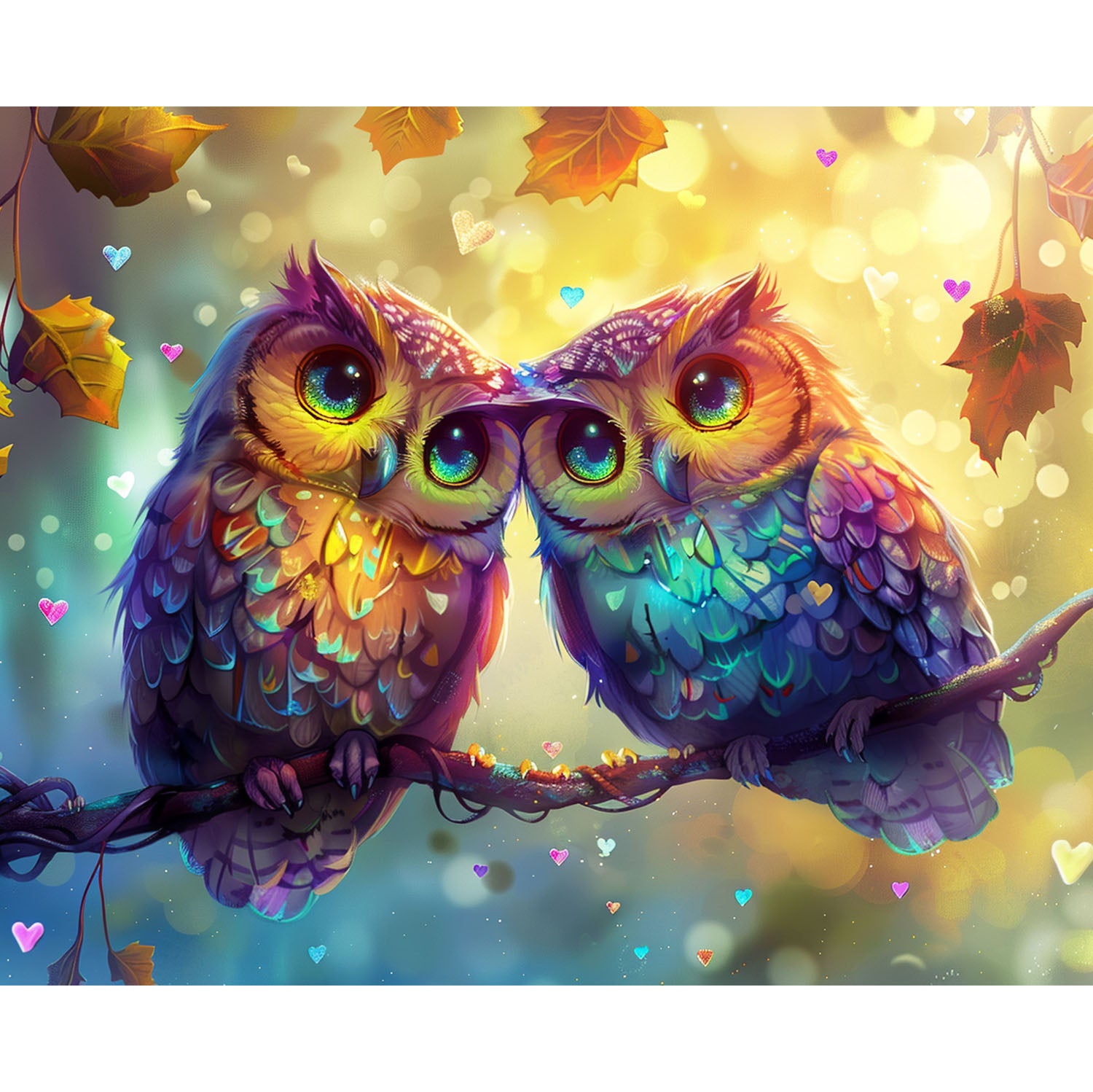 Eulenliebe im Herbstlaub - Diamond Painting