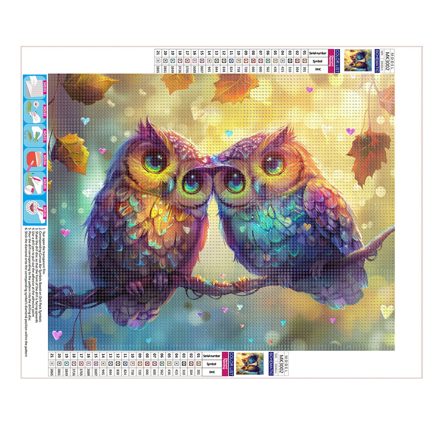 Eulenliebe im Herbstlaub - Diamond Painting