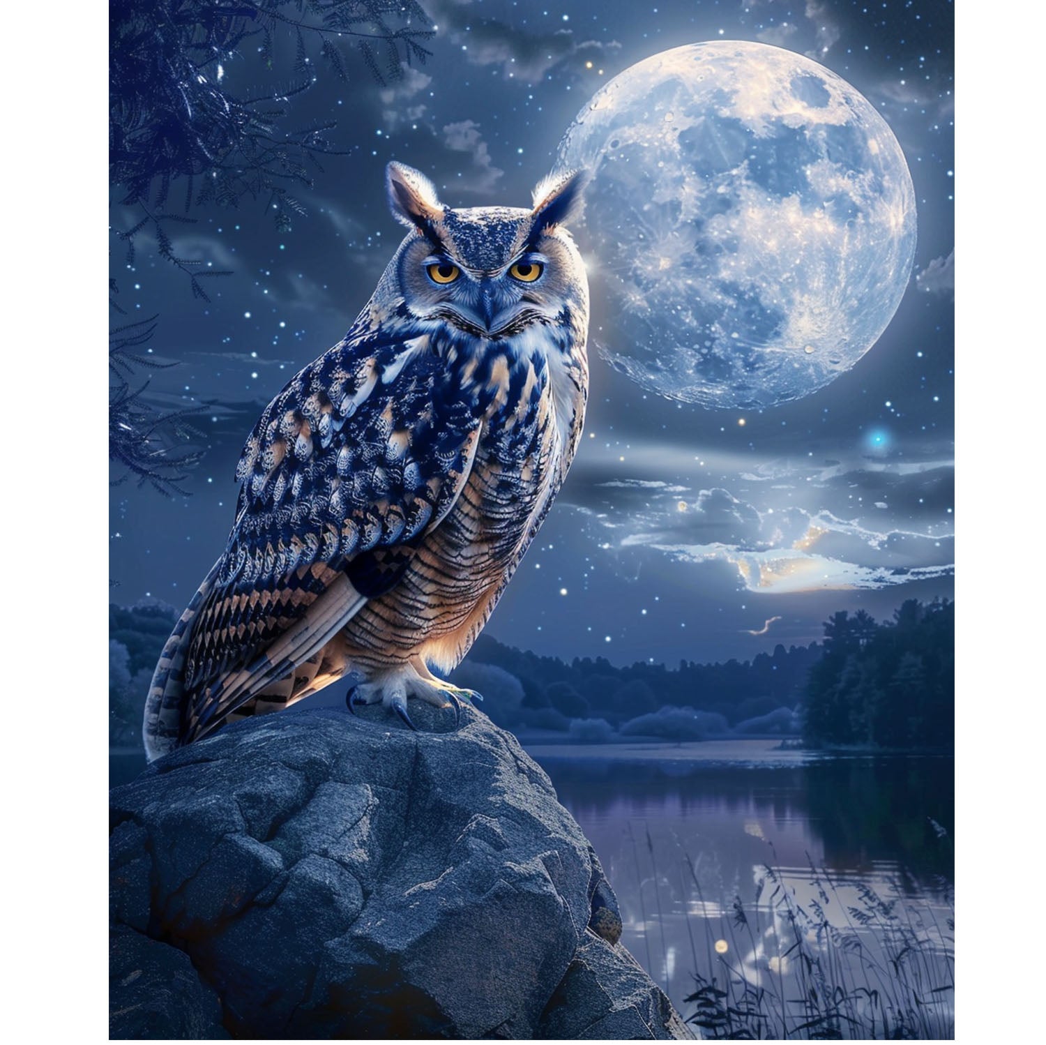 Eule unter Mondeslicht - Diamond Painting