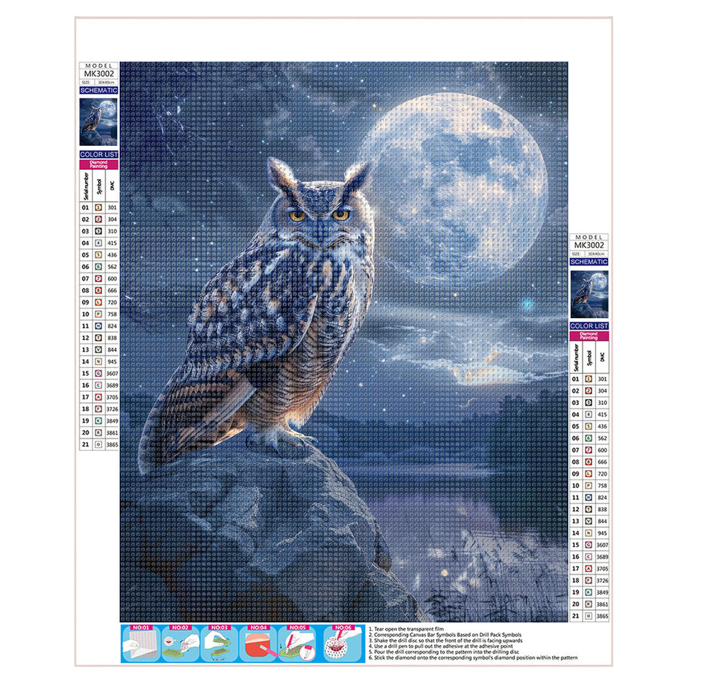 Eule unter Mondeslicht - Diamond Painting