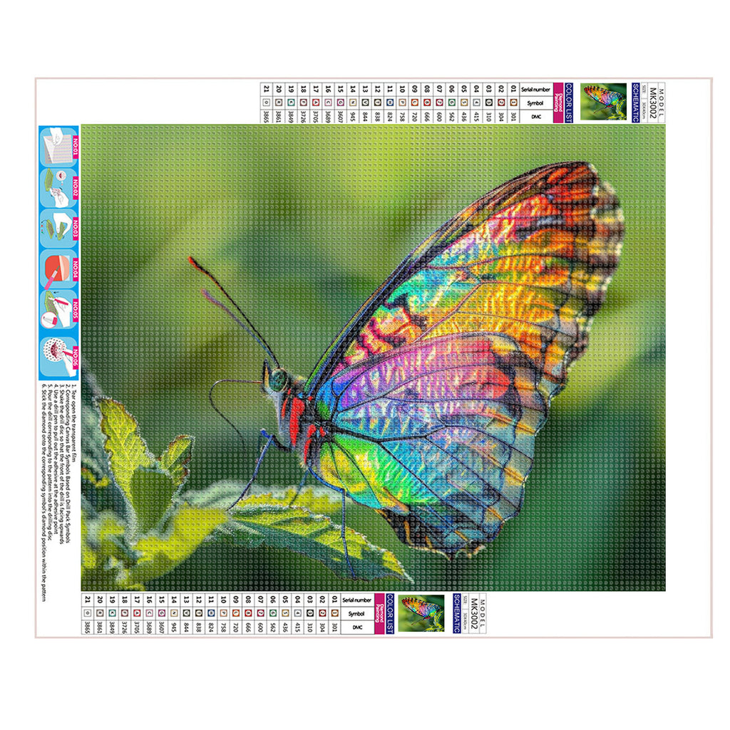 Farbenfroher Schmetterling auf Blatt - Diamond Painting