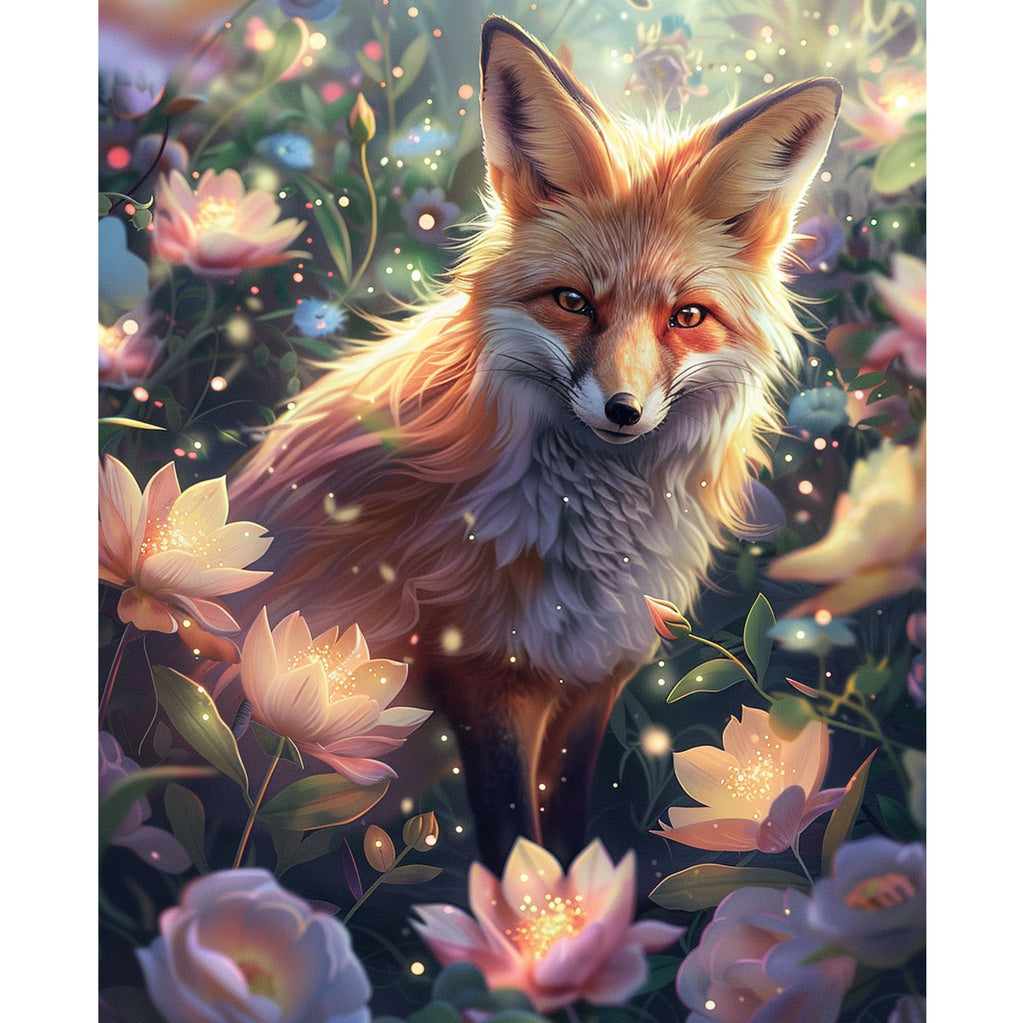 Fuchs zwischen zarten Blüten - Diamond Painting