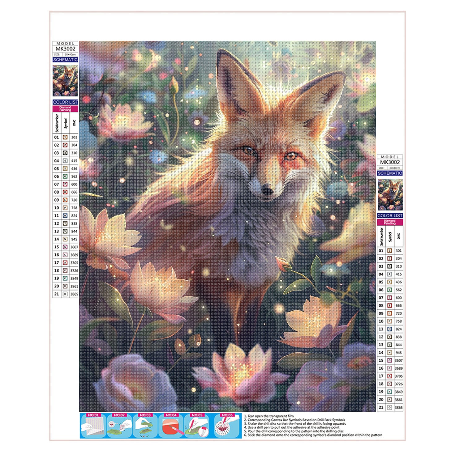 Fuchs zwischen zarten Blüten - Diamond Painting