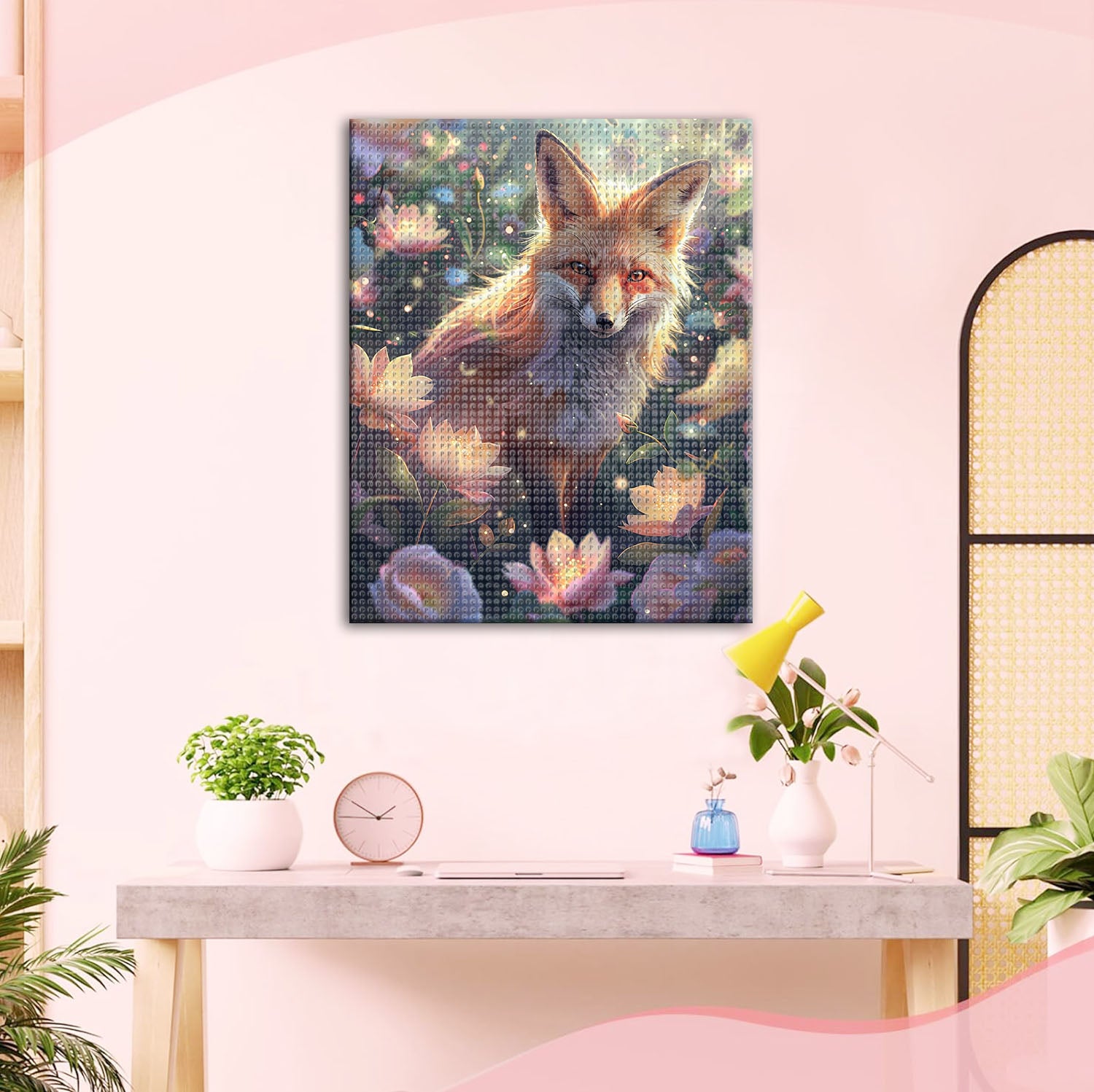 Fuchs zwischen zarten Blüten - Diamond Painting