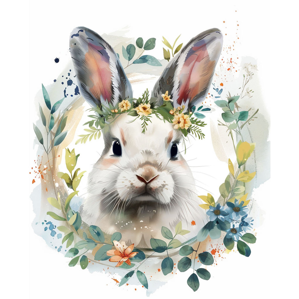 Hase im Blütenkranz - Diamond Painting