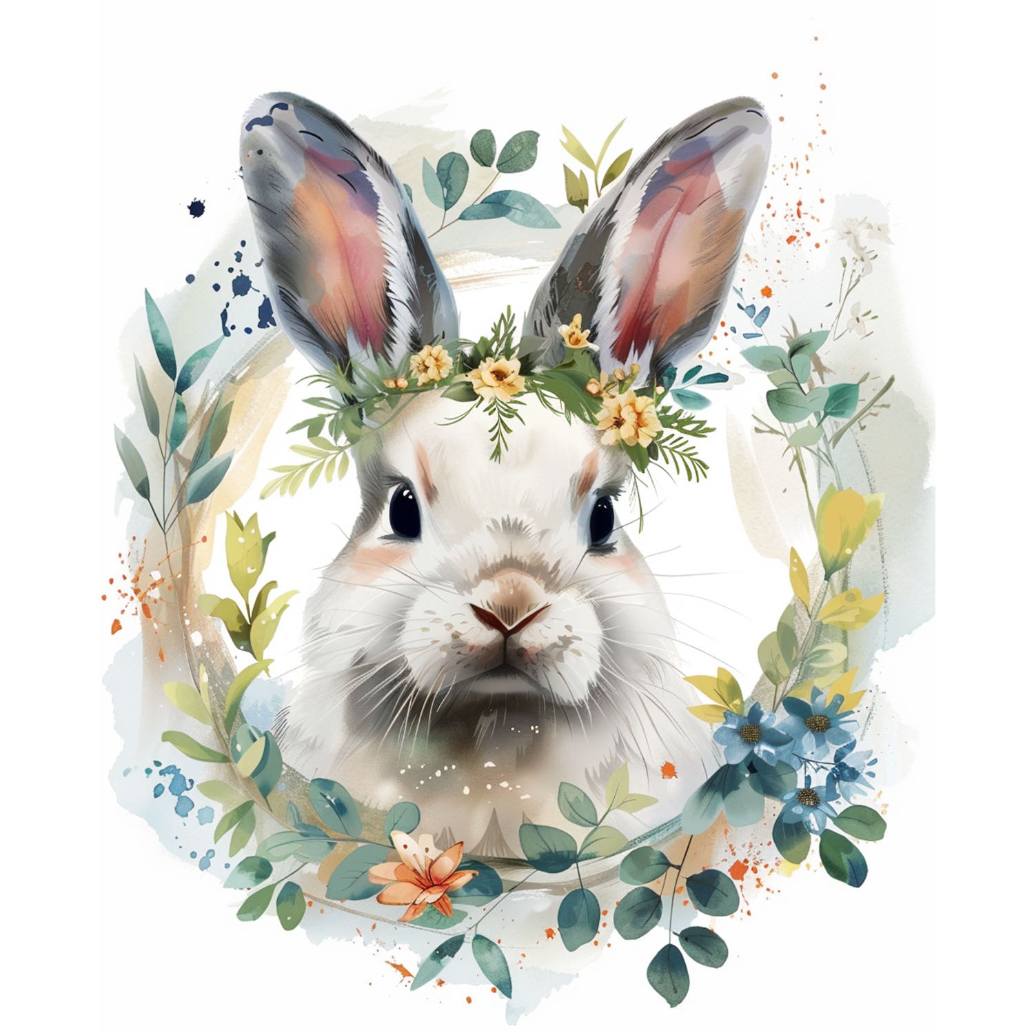 Hase im Blütenkranz - Diamond Painting