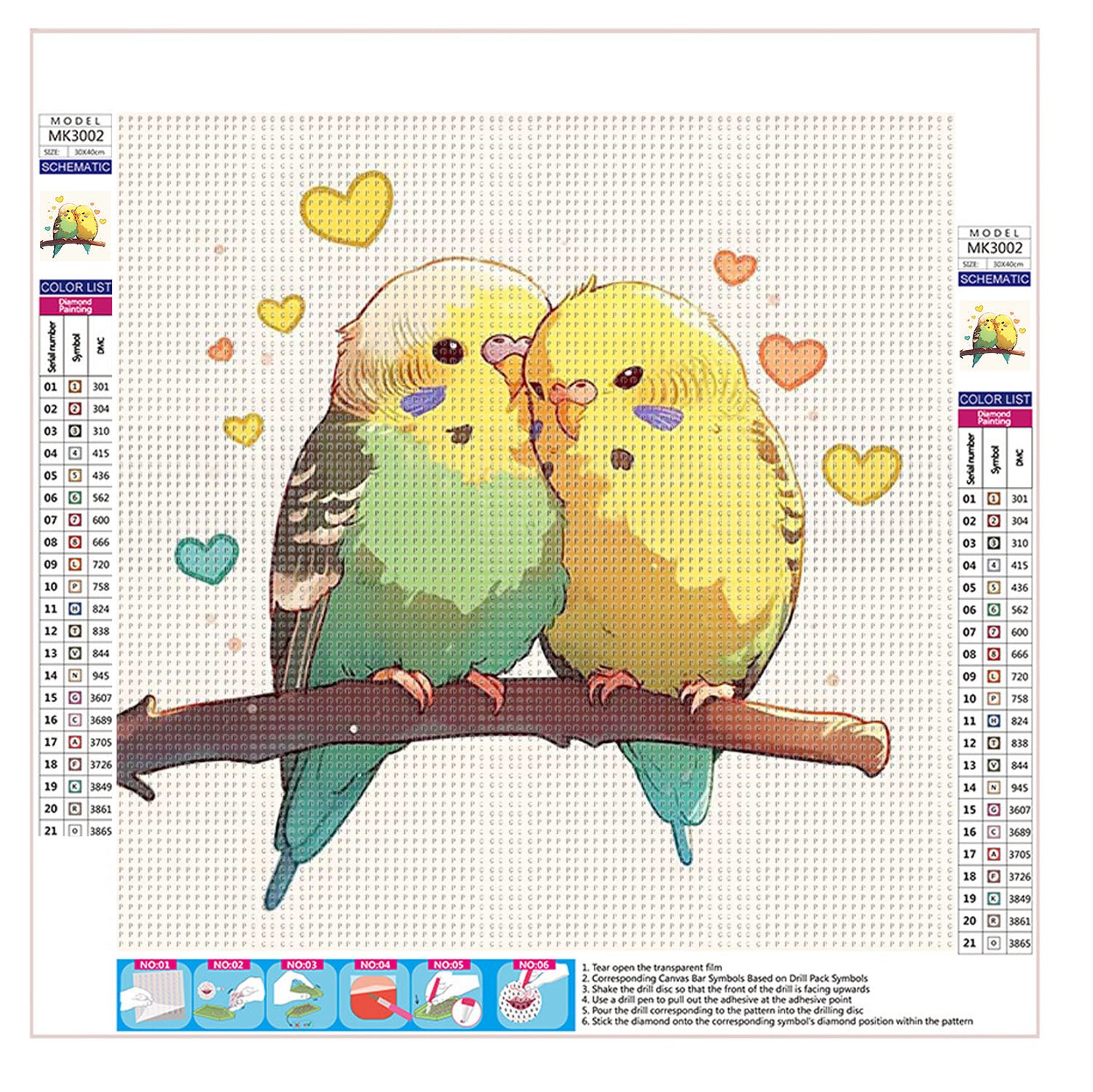 Herzliche Sittiche - Diamond Painting