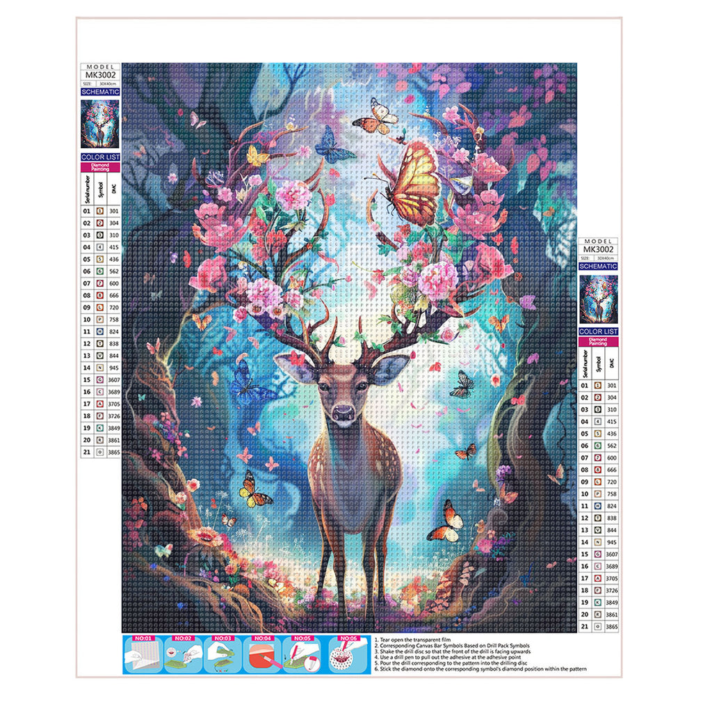Hirsch im Blütenparadies - Diamond Painting
