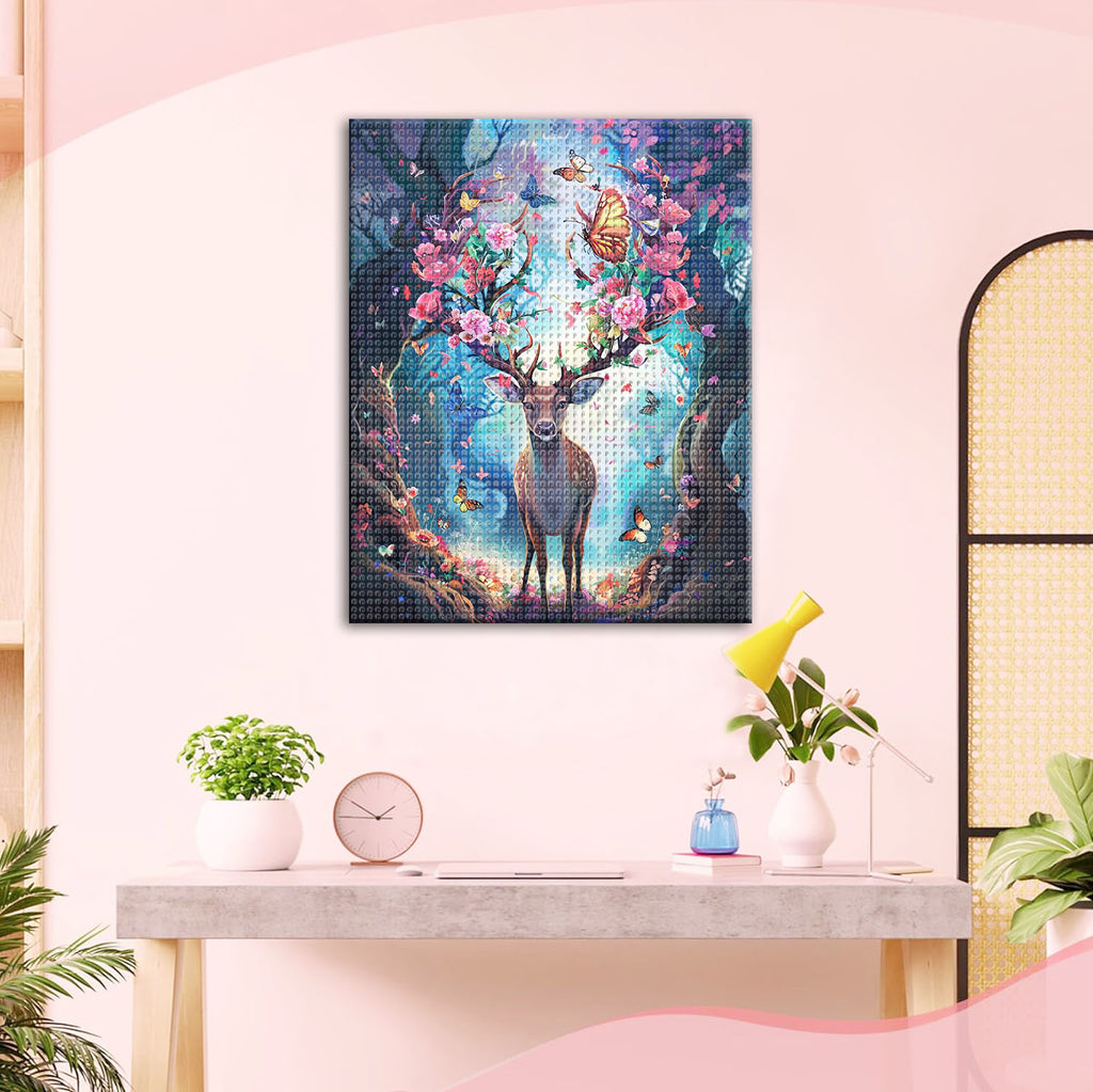 Hirsch im Blütenparadies - Diamond Painting