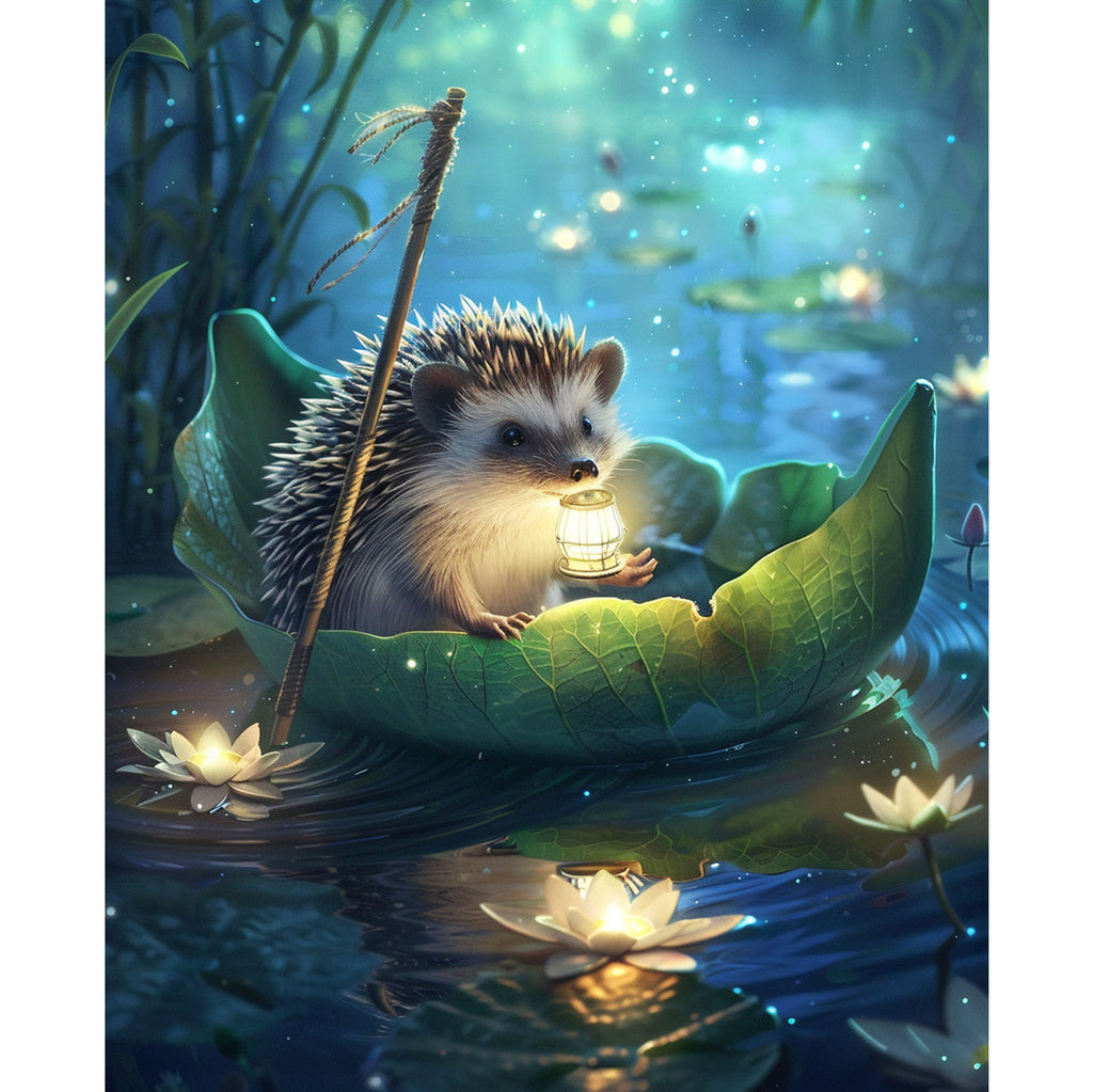 Igel auf Seerosenblatt - Diamond Painting